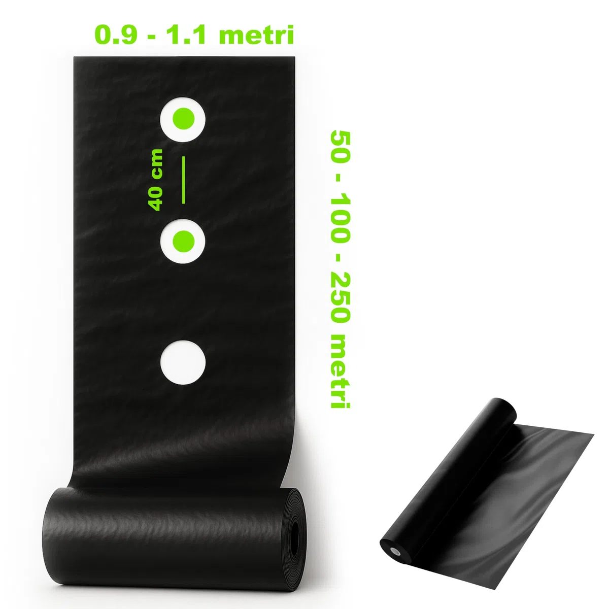 Maka Telo Nero Pacciamatura Orto Anti Erbacce Forato o Senza Fori Giardino Pacciamante Anti-UV Impermeabile all'Acqua Polietilene Spessore Film 5 Micron Cartone (0.9x50 Metri, Forato 40 cm)