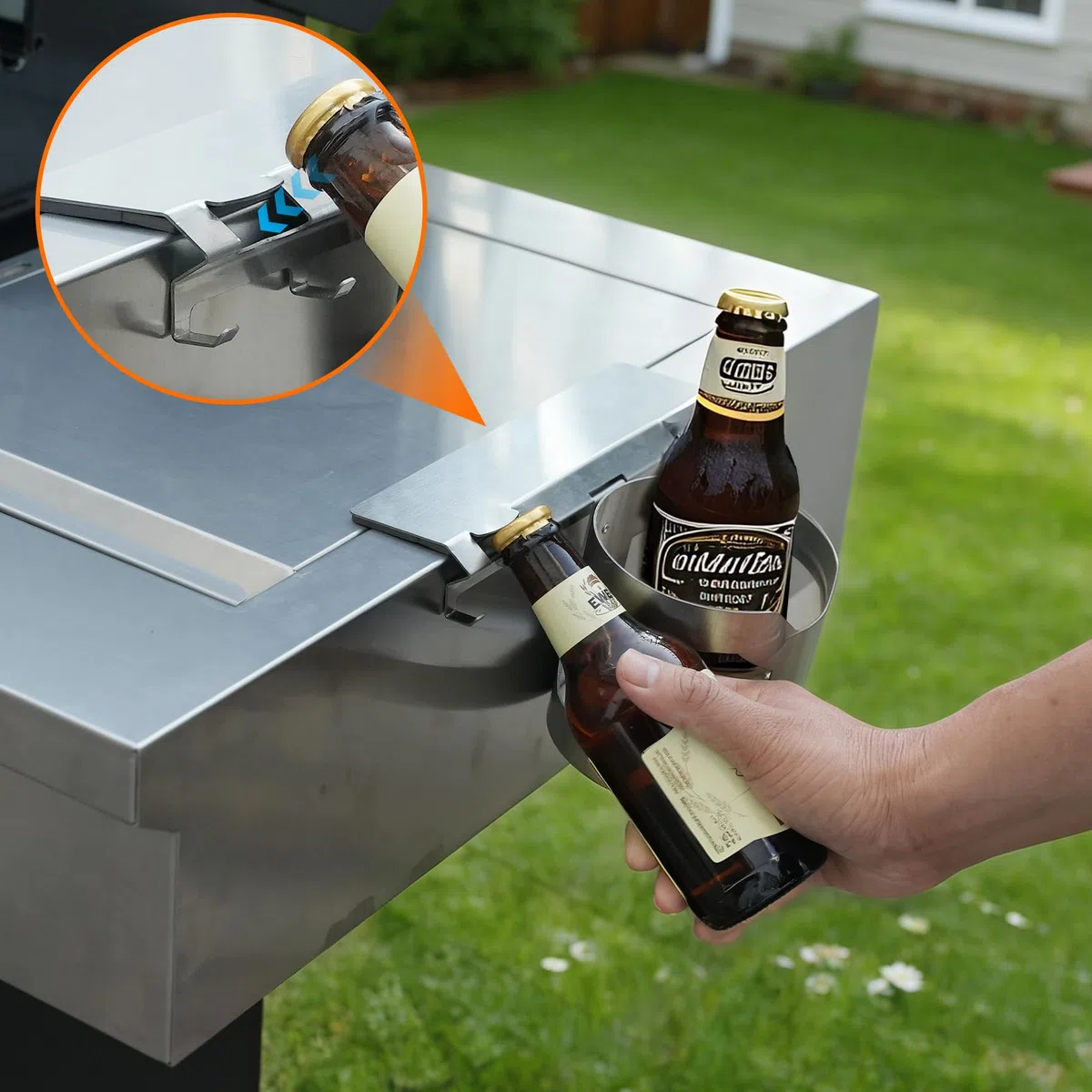 onlyfire Portautensili Magnetico per Barbecue a Gas, Porta Utensili Barbecue con Portabottiglie e 4 Ganci