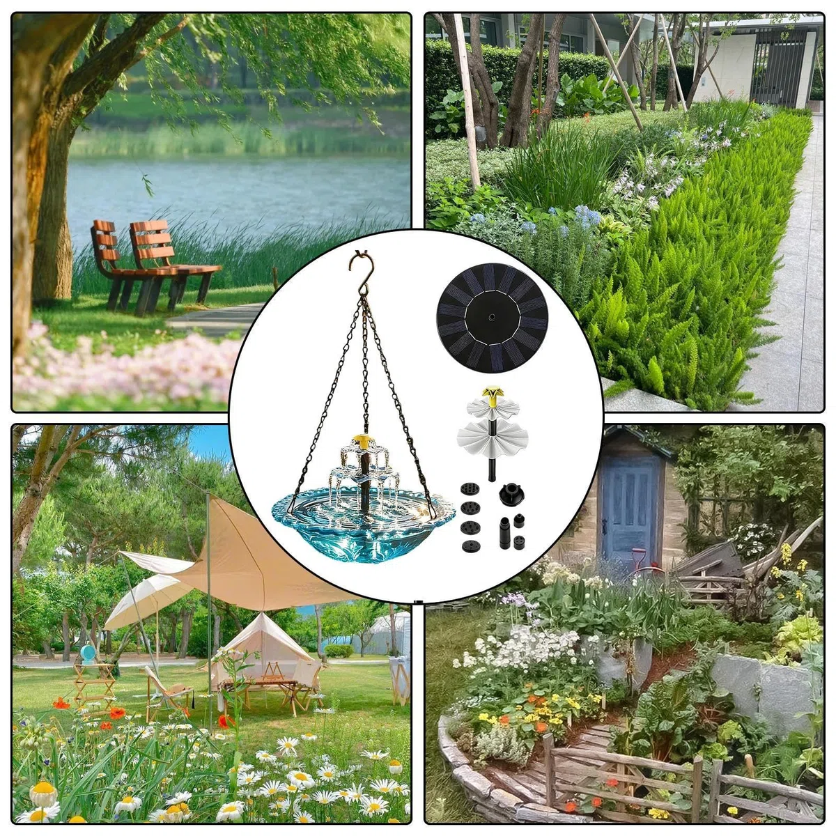 Bagno per Uccelli Solare, con Cascata e Pompa con Spruzzatore, Bagno per Uccelli con Fontana Solare, per Attirare e Fringuelli, Arredo Esterno per Giardino Laghetto