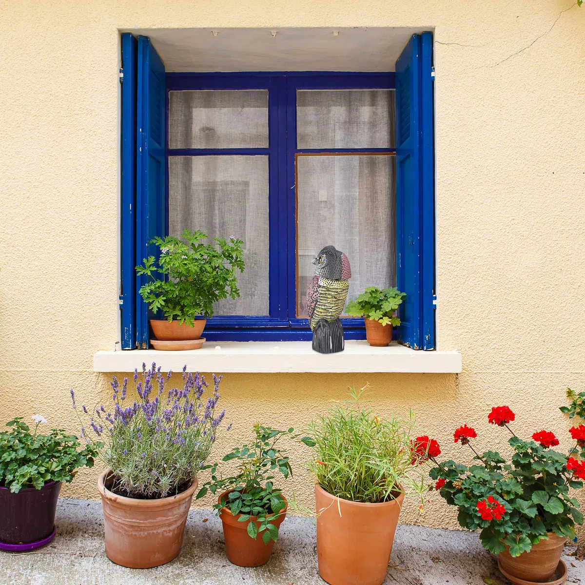 Relaxdays Gufo Spaventapasseri, Testa Rotante, Figura Deco Verticale, Spaventapasseri da Giardino, Balcone, Colorato