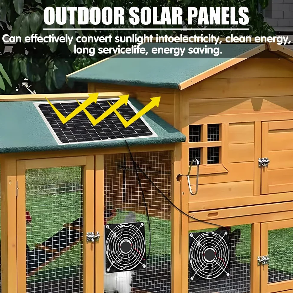 Ventilatore a Energia Solare, Ventilatore con Pannello Solare 16W, Ventilatori a Pannello Solare con Ventole IP67 Doppia Ventola, per Pollai, Serre, Capannoni e Case per Animali Domestici