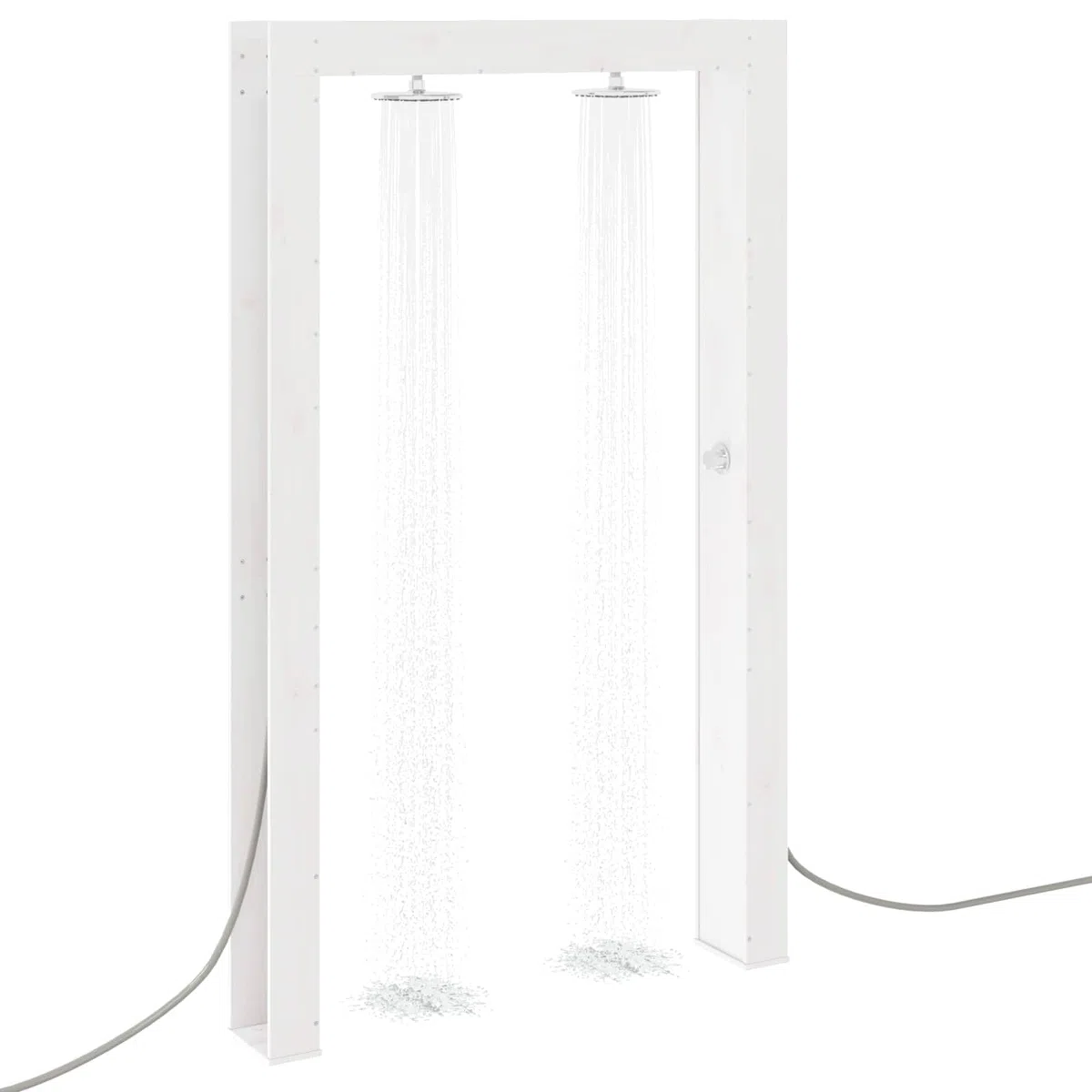 Doccia per esterni in legno massello di pino e acciaio inox, bianco, 226 cm, con tubo doccia regolabile in altezza, soffione girevole, resistente alle intemperie, per giardino, piscina