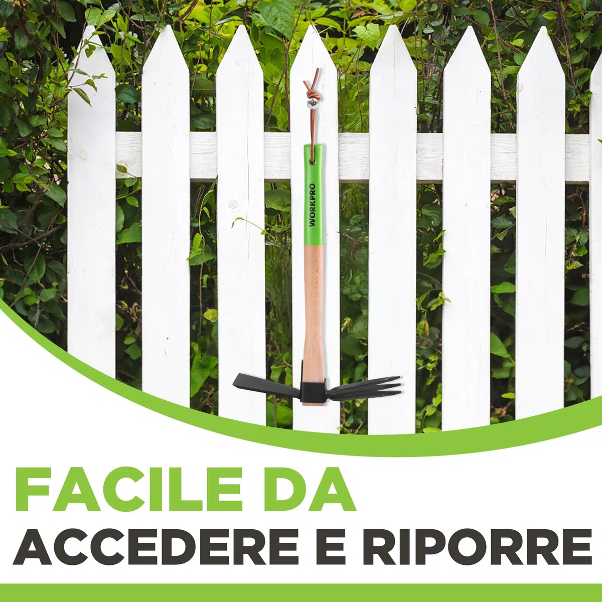 WORKPRO Zappa e Coltivatore 2-in-1 – Rastrello da Giardino con Manico in Legno da 36 cm, Lama Affilata e Denti a 3 Artigli, Attrezzo Pesante per Scavare, Smuovere il Terreno, Sarchiare e Coltivare