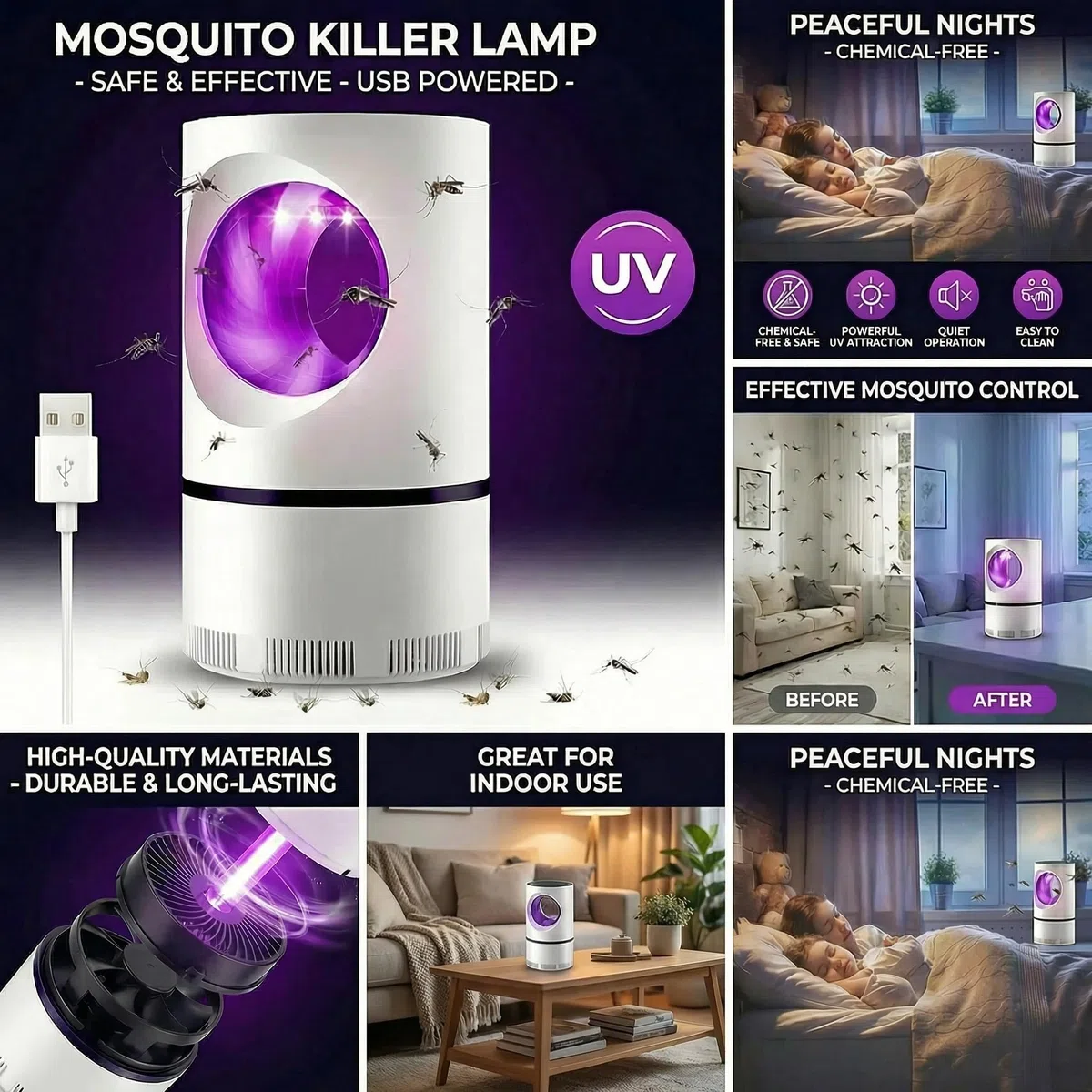 Lampada Antizanzare,Lampada per Zanzara 2026,Antizanzare Elettrico da Interno,USB Zanzariera Elettrica Portatile Antizanzare Lampada Interni con Luce UV,Alto-efficiente Trappola Zanzare Anti Insetti