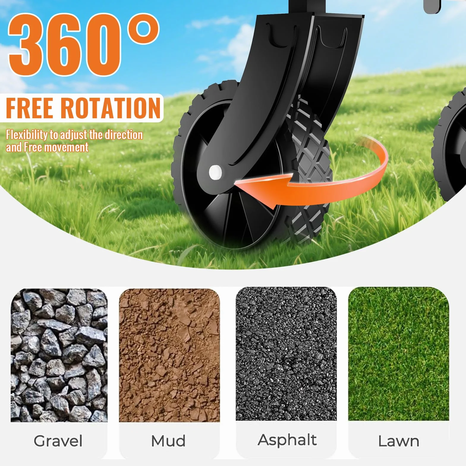 Carrello Pieghevole 120L (120kg di Carico), Carrello Spiaggia con Ruote Grandi 12cm & 360° - 2 Portabevande, Portatutto per Campeggio, Spiaggia & Shopping (Nero)