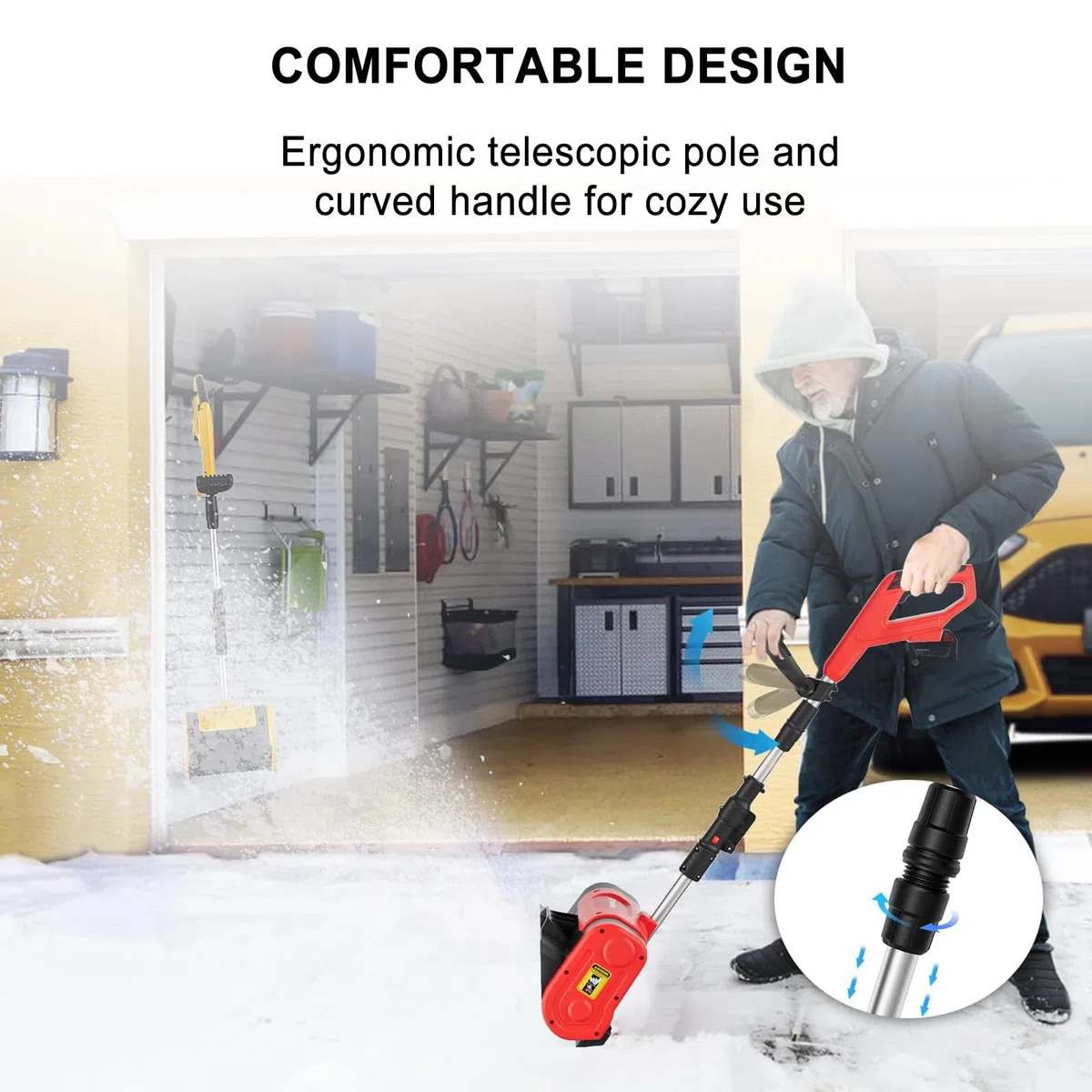 Pala da neve senza fili, 1200 W 21 V, spazzaneve elettrico, manico anteriore regolabile, batteria ricaricabile inclusa rimozione neve