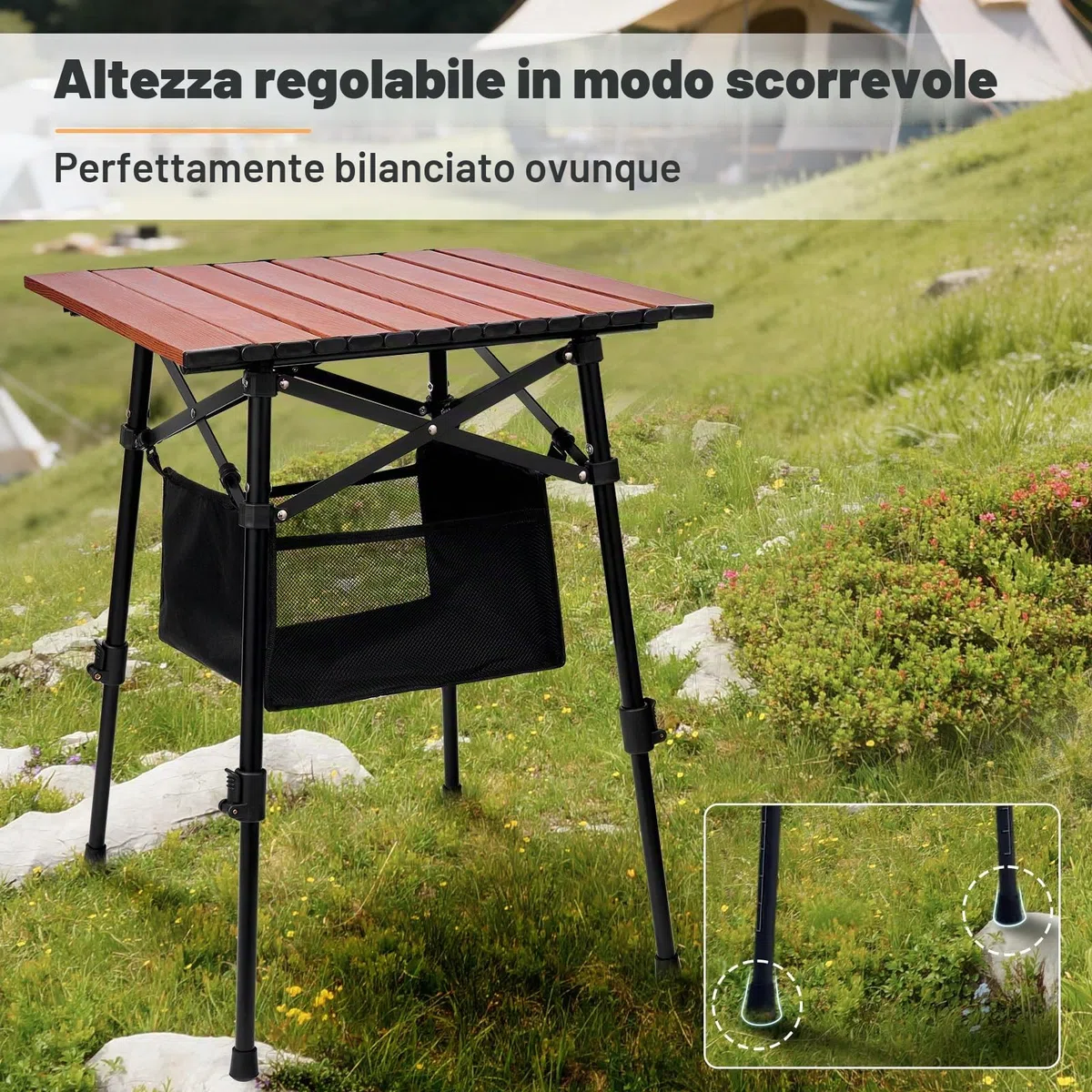Odoland Tavolo da Campeggio Pieghevole con Robusta Borsa Portaoggetti, Regolabile in Altezza, Portatile, Leggero, Tavolo da Spiaggia per Picnic all'aperto, Escursioni, Viaggi