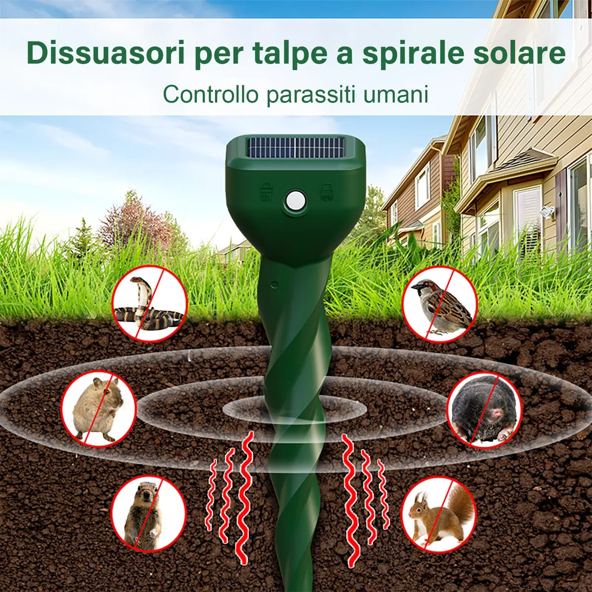 Dissuasori per Talpe, 2 Pezzi Dissuasore per Topi, Repellente per Topi, Scaccia Talpe per Scoiattoli di Terra, Serpenti, Visoni-Verde