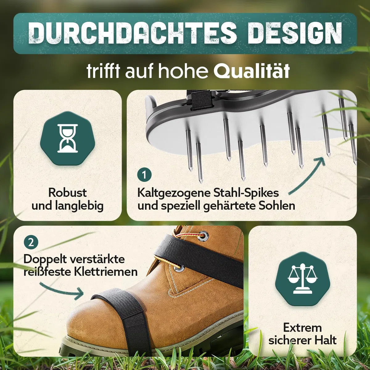 Scarpe per unghie Pro | scarpe da prato + scarpe da massetto | scarificatore e aeratore per la ventilazione del prato | Scarpe da prato premium per ventilare e sciogliere il prato,
