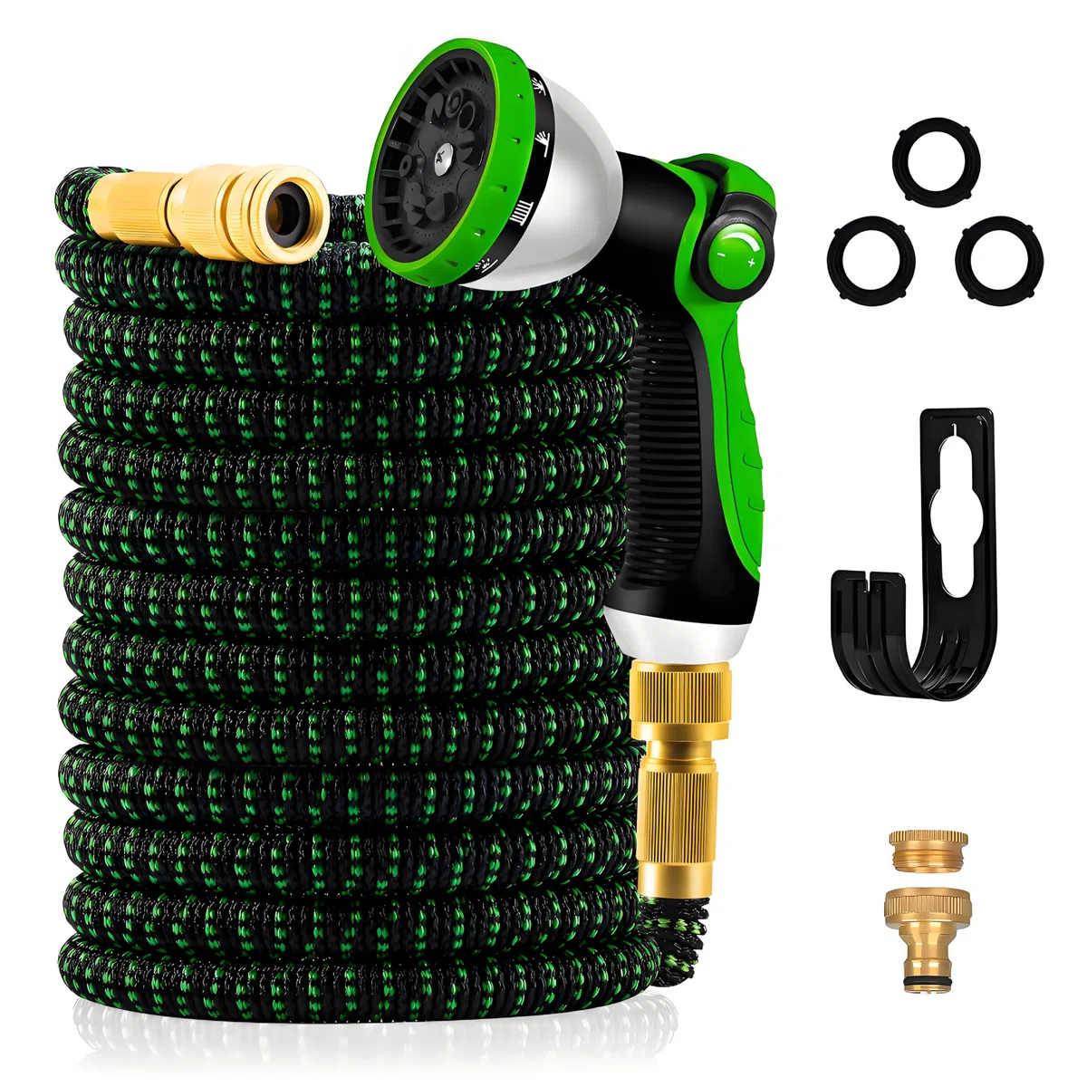 Yofidra Tubo da Giardino Estensibile 30M/100FT, Leggero, Pistola 10 Funzioni e Raccordi Metallo, Tubo Flessibile per Innaffiare, Lavare Auto e Terrazzo(Nero e verde)