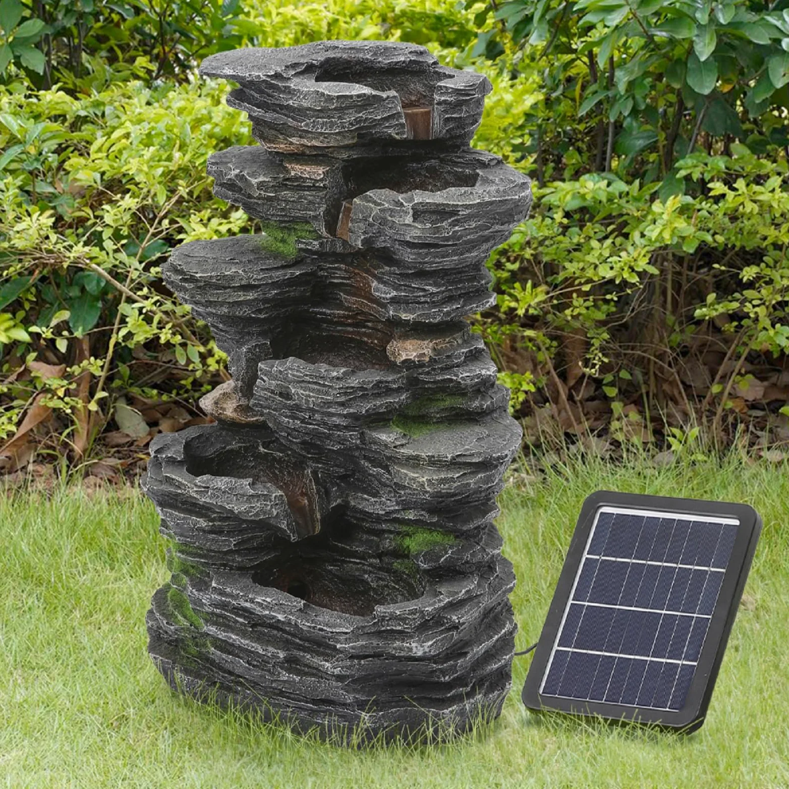 Fontana ad energia solare, design a cascata a 4 ripiani, con luci per esterni, decorazione da giardino e patio